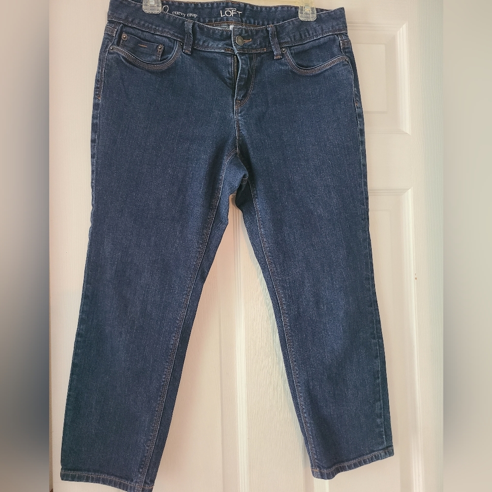 Ann Taylor LOFT Curvy Crop Capri Dark Wash Jeans Womens 10
